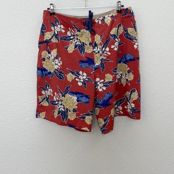 Patagonia Floral Planing Boardshorts Swim Trunks w Side Zip Pocket Mens size 36 - Picture 1 of 4